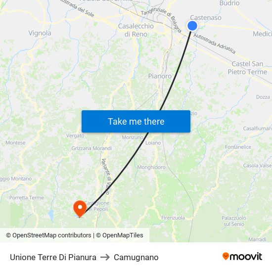 Unione Terre Di Pianura to Camugnano map