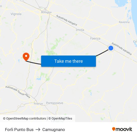 Forli Punto Bus to Camugnano map