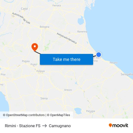 Rimini - Stazione FS to Camugnano map