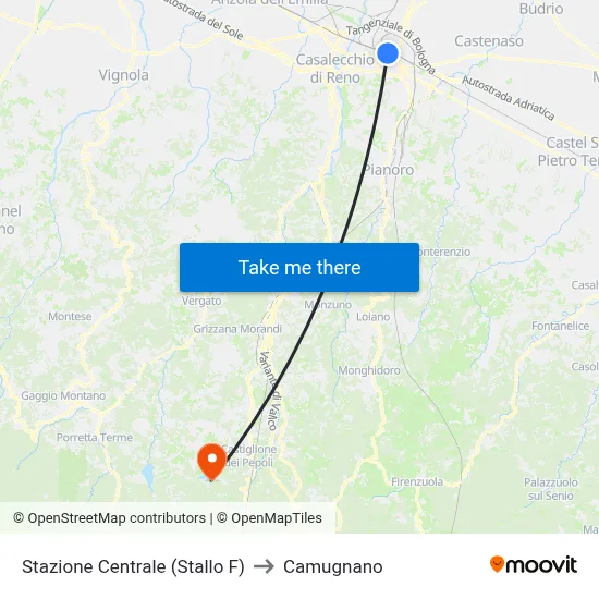 Central Station (Bay F) to Camugnano map