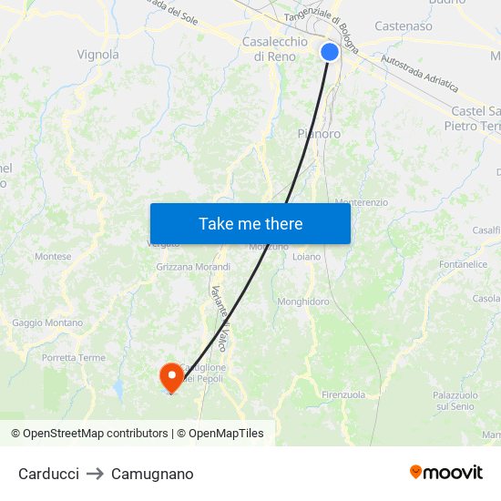 Carducci to Camugnano map