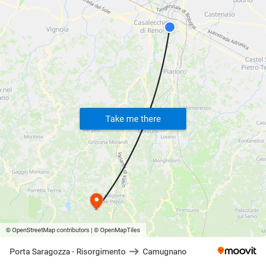 Porta Saragozza - Risorgimento to Camugnano map