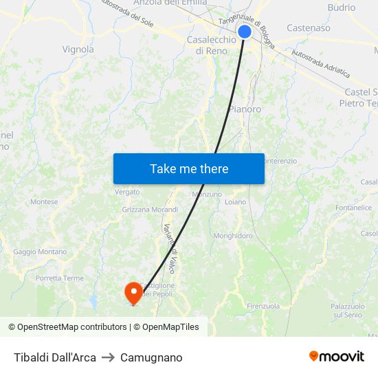 Tibaldi Dall'Arca to Camugnano map