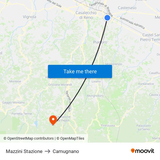 Mazzini Stazione to Camugnano map