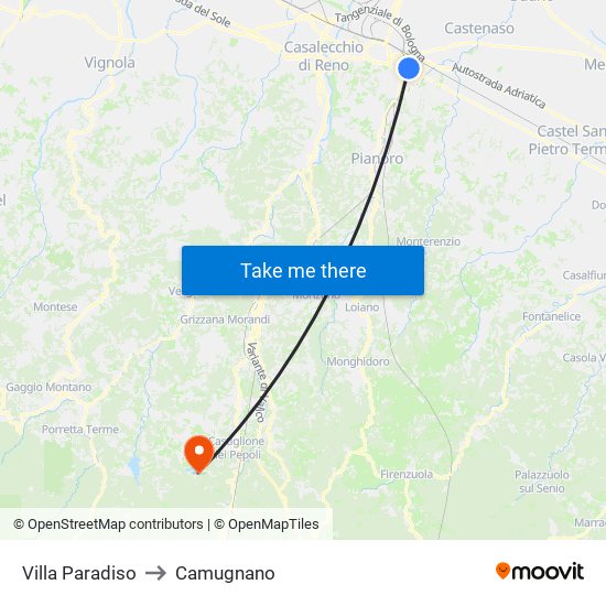 Villa Paradiso to Camugnano map