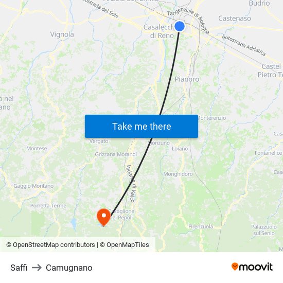 Saffi to Camugnano map