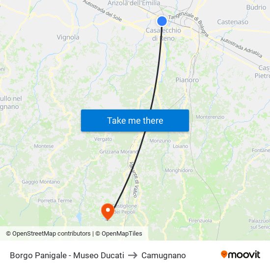 Borgo Panigale - Museo Ducati to Camugnano map