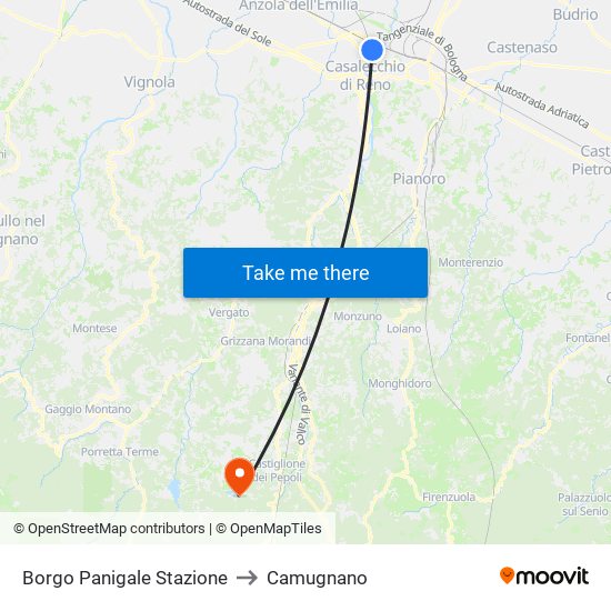 Borgo Panigale Stazione to Camugnano map