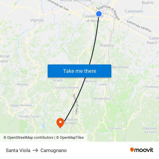 Santa Viola to Camugnano map