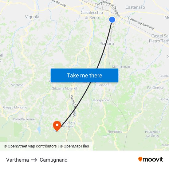 Varthema to Camugnano map