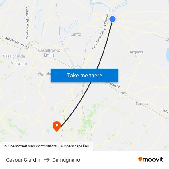 Cavour Giardini to Camugnano map