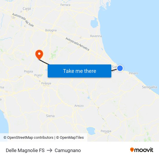 Dellemagnolie FS to Camugnano map