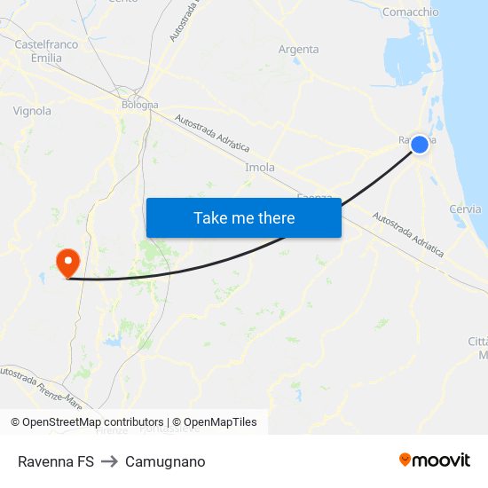 Ravenna FS to Camugnano map