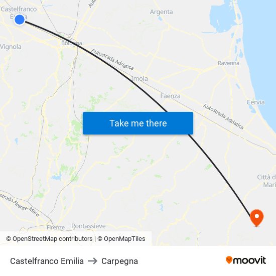 Castelfranco Emilia to Carpegna map