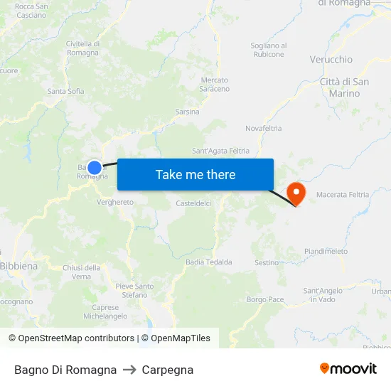 Bagno Di Romagna to Carpegna map