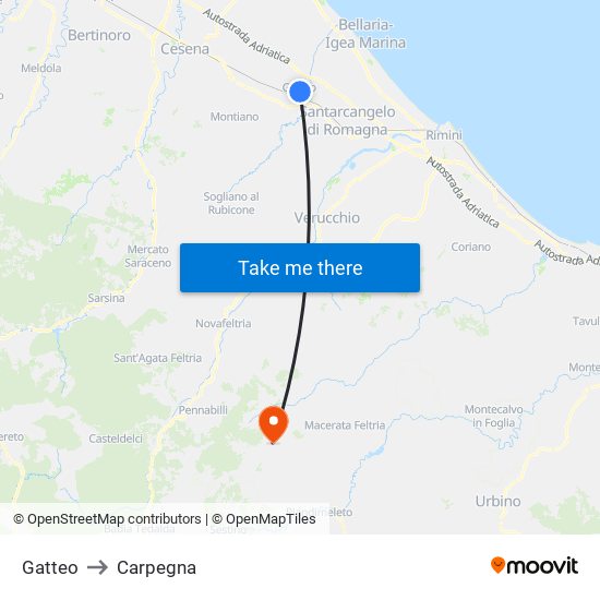 Gatteo to Carpegna map