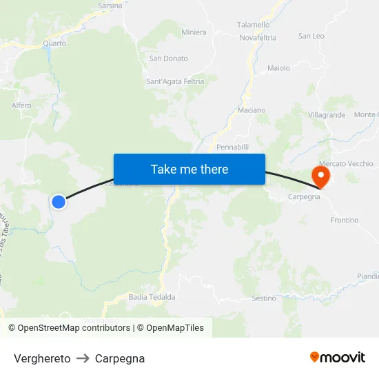 Verghereto to Carpegna map