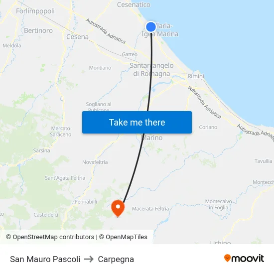 San Mauro Pascoli to Carpegna map