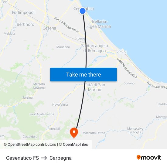 Cesenatico FS to Carpegna map