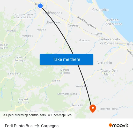 Forli Punto Bus to Carpegna map