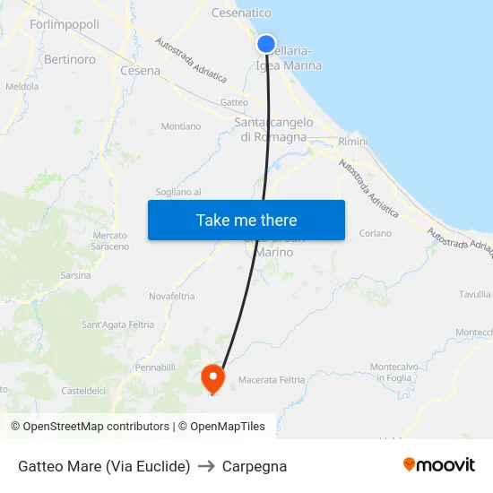 Gatteo Mare (Via Euclide) to Carpegna map