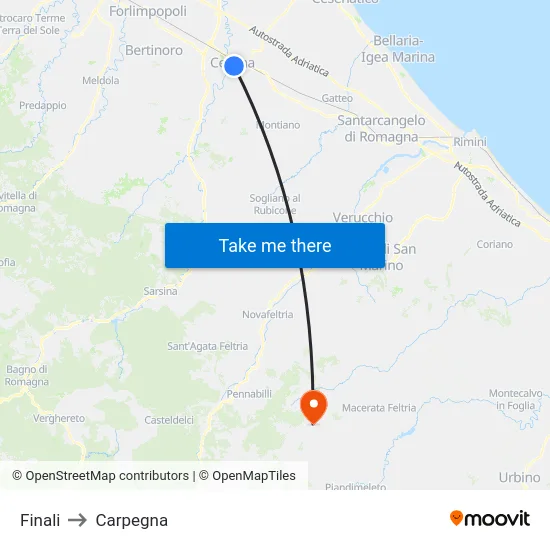 Finali to Carpegna map