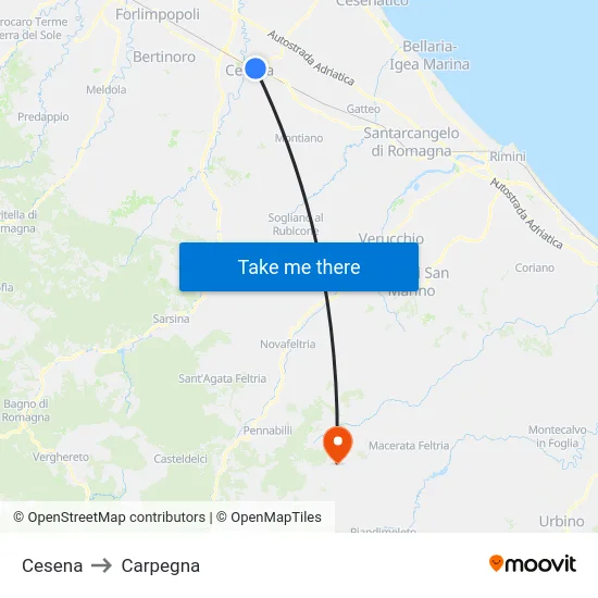 Cesena to Carpegna map