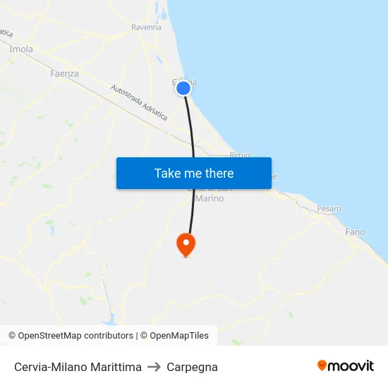 Cervia-Milano Marittima to Carpegna map