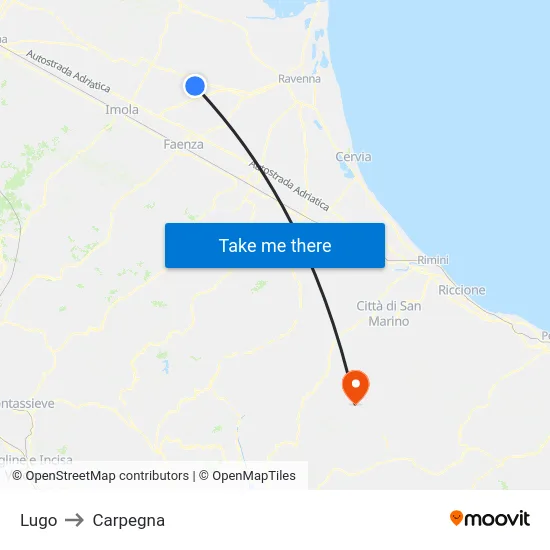 Lugo to Carpegna map