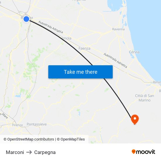 Marconi to Carpegna map