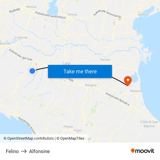 Felino to Alfonsine map