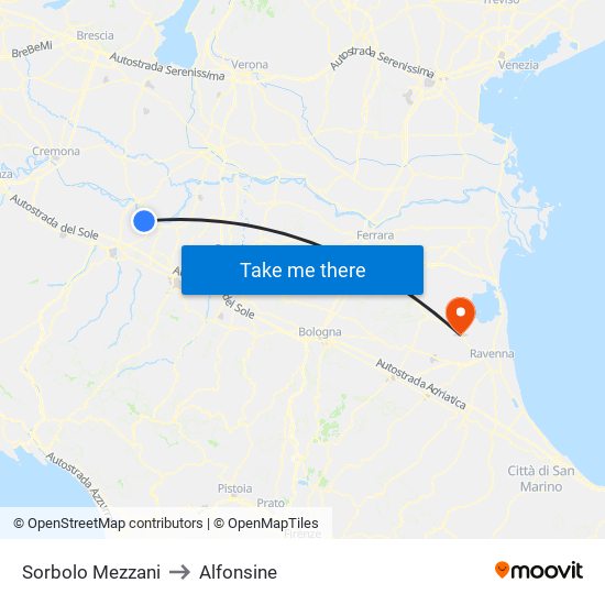 Sorbolo Mezzani to Alfonsine map