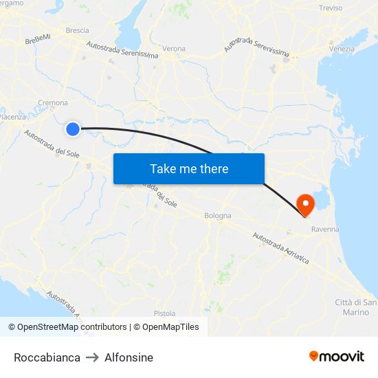 Roccabianca to Alfonsine map