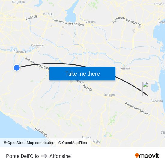 Ponte Dell'Olio to Alfonsine map