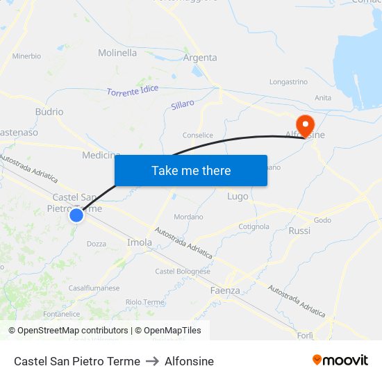Castel San Pietro Terme to Alfonsine map
