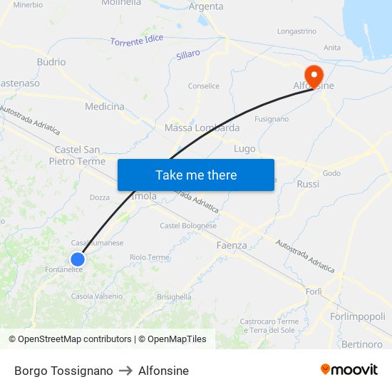 Borgo Tossignano to Alfonsine map