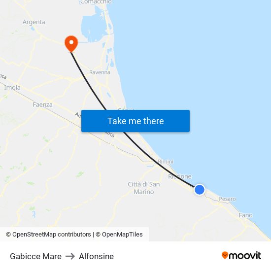 Gabicce Mare to Alfonsine map