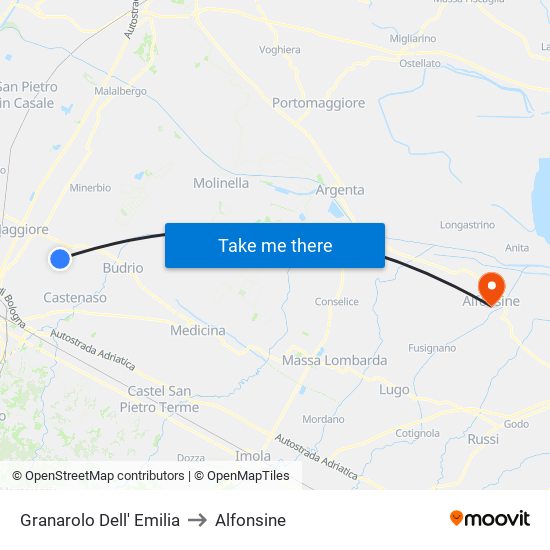 Granarolo Dell' Emilia to Alfonsine map