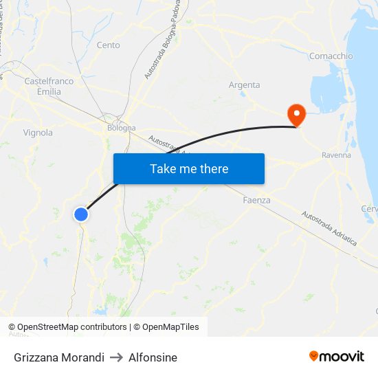 Grizzana Morandi to Alfonsine map