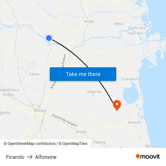 Ficarolo to Alfonsine map