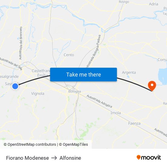 Fiorano Modenese to Alfonsine map
