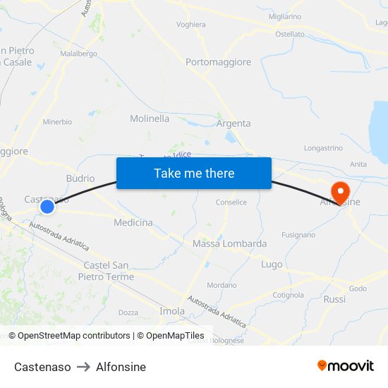 Castenaso to Alfonsine map