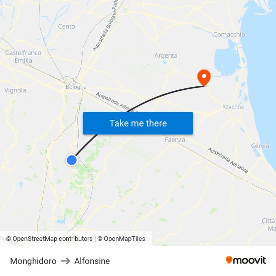 Monghidoro to Alfonsine map