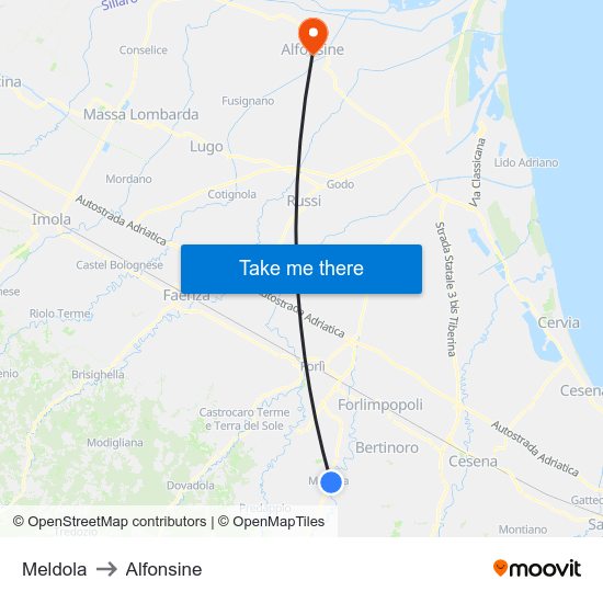 Meldola to Alfonsine map