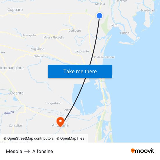Mesola to Alfonsine map