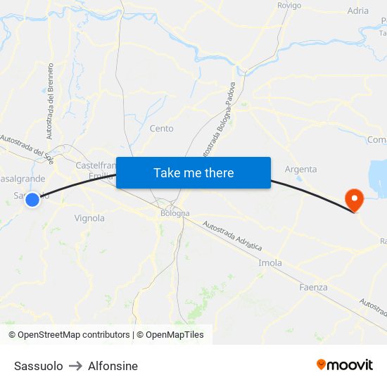 Sassuolo to Alfonsine map