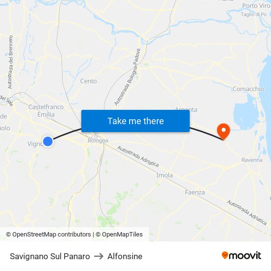 Savignano Sul Panaro to Alfonsine map