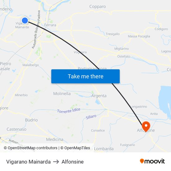 Vigarano Mainarda to Alfonsine map