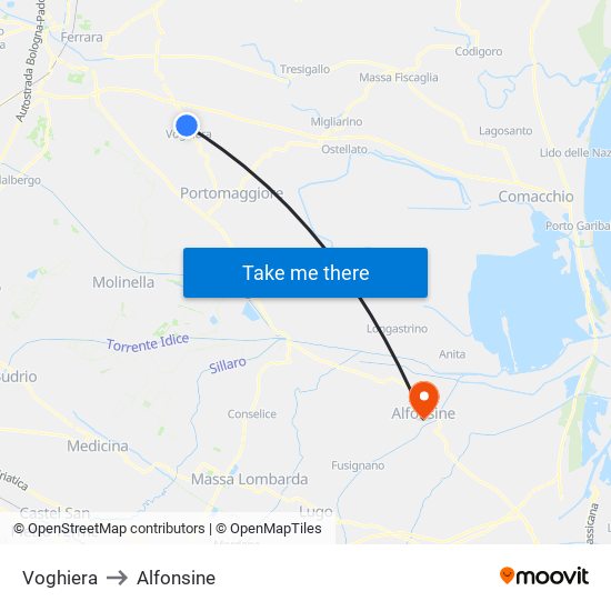 Voghiera to Alfonsine map
