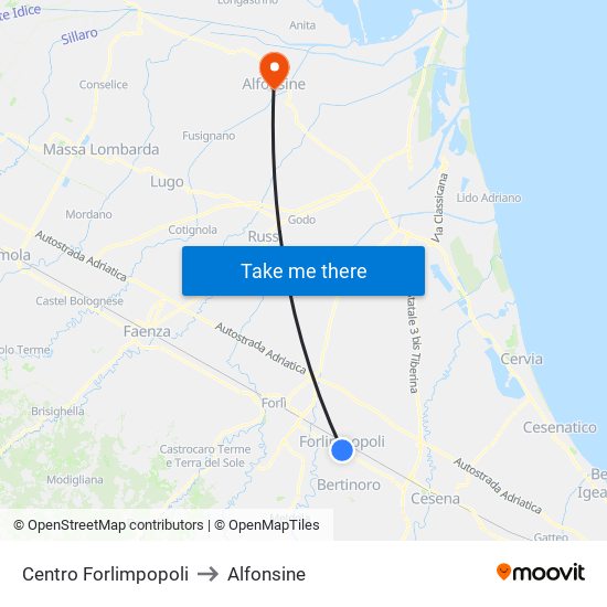 Centro Forlimpopoli to Alfonsine map